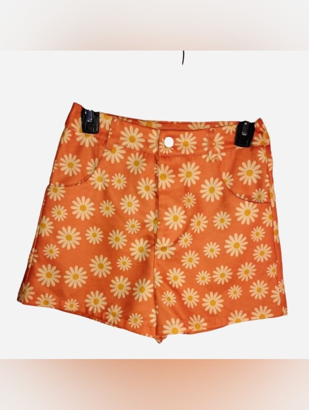 Orange & White Daisy Print Mod Shorts - SHEIN Size S/4